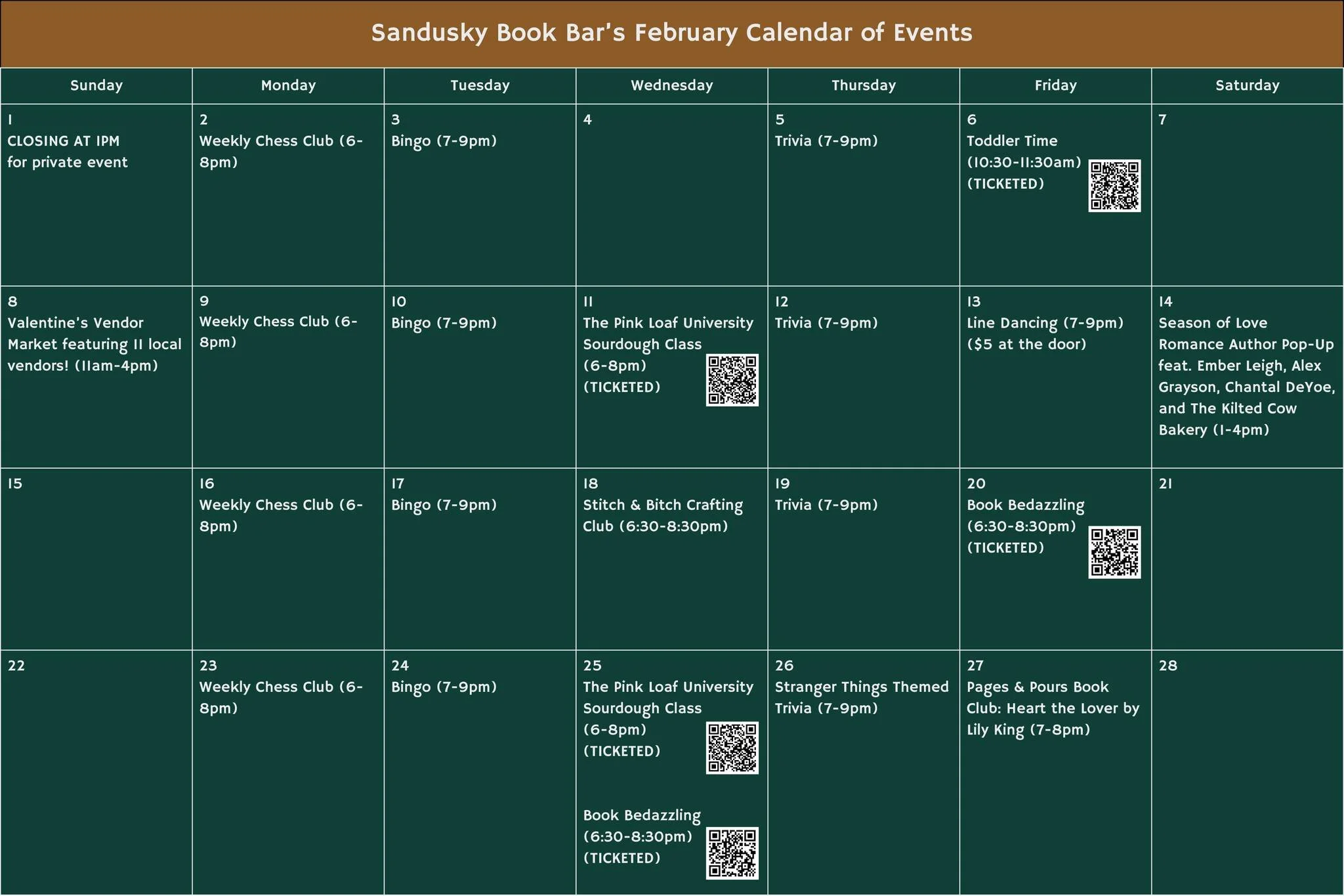 We're very much looking forward to the weather calming down but we're more excited about our February calendar! 💕☕📖 You can find all of these events and ticket links on our Facebook and at www.sanduskybookbar.com!
*
*
*
 #sanduskybookbar #smallbusi