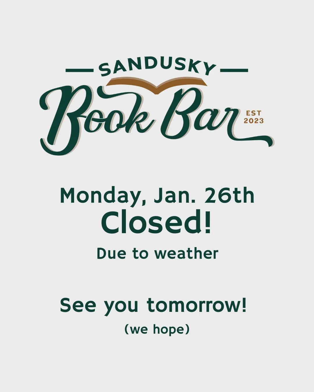 UPDATE: We're closing for the day! The safety of our baristas is obviously the most important thing! We hope to see you tomorrow - in the meantime, check out our Feb calendar and grab your Book Bedazzling, Sourdough Class, and Toddler Time tickets no