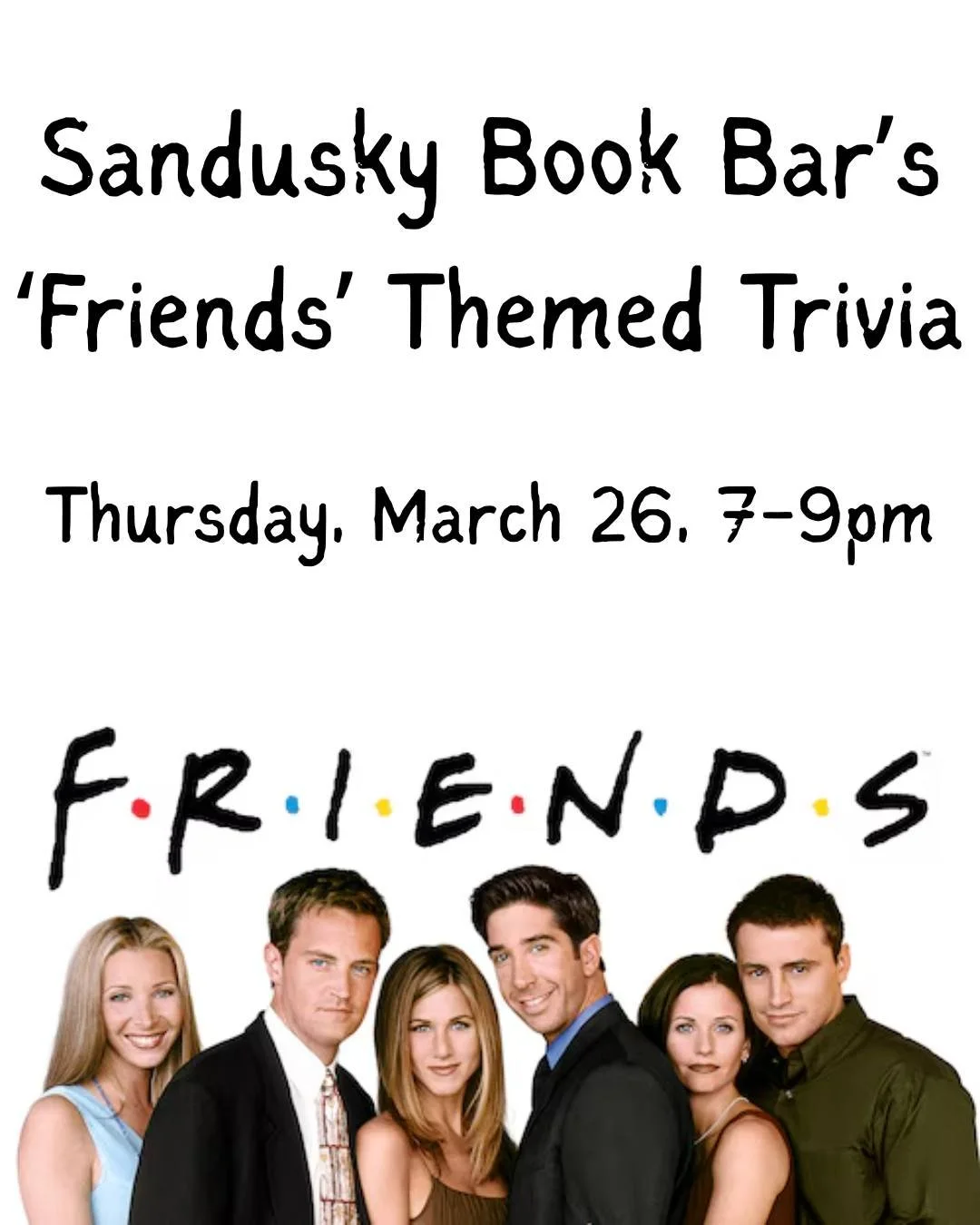 I'll be there for you... at Friends themed trivia this Thursday at 7pm! ☕📺

General reminder that we have limited seating and a limit of one table per team, and once it's taken, there is no more! Teams are limited to 6 people, but bear the seating a