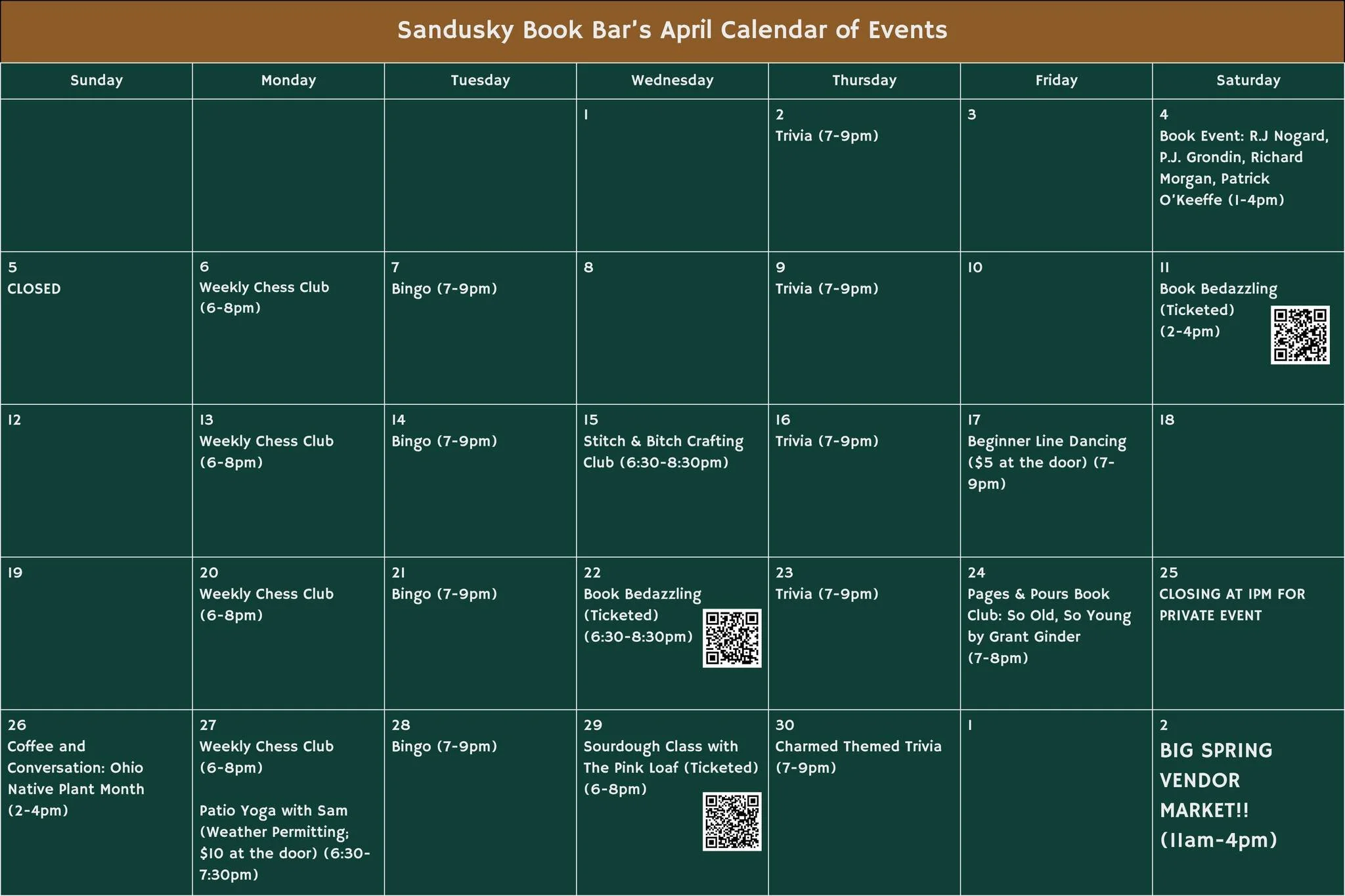 Happy April! We've got some new things happening this month - a book signing with four local authors THIS Saturday and week Patio Yoga (weather permitting) starting on April 27th for the summer! Check out our Facebook for more information on events! 
