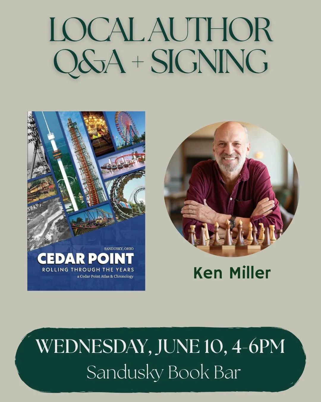 Join us NEXT WEDNESDAY from 4-6pm for a local author event featuring Ken Miller, author of Rolling Through The Years: A Cedar Point Atlas and Chronology! Locals and tourists alike will enjoy this book about our favorite theme park!
--
Ken Miller is a
