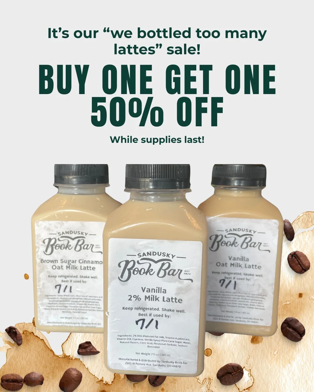 We got a little excited and made too many bottled lattes for the weekend's events - we'll have them in the store today &amp; Tuesday for ‼️BUY ONE GET ONE 50% OFF‼️ These are perfect to toss in the fridge for the morning!☕

Available options are Vani
