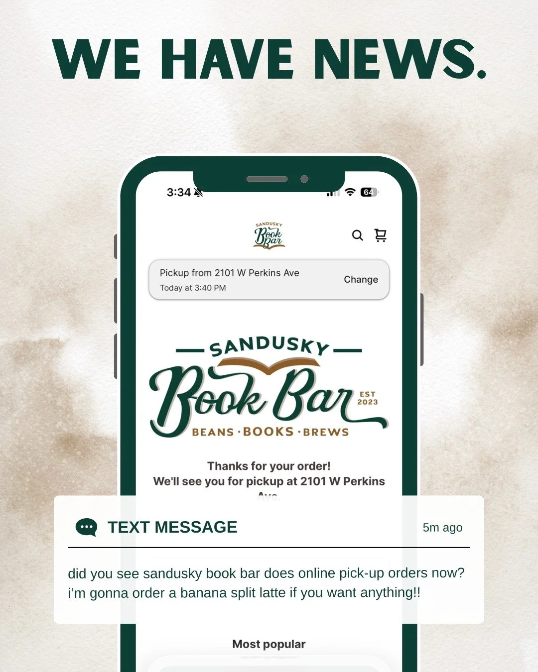We're super excited to finally have ONLINE ORDERING FOR PICK-UP! ☕🎉 Come scoop your morning coffee &amp; bagel right when you need it 😎

You can find our link at www.sanduskybookbar.com > Order Online! 
*
*
*
 #sanduskybookbar #smallbusinessowne