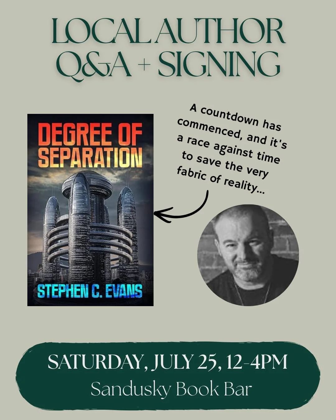 We're excited to host Stephen C. Evans, author of DEGREE OF SEPARATION this Saturday from 1-4pm. Come chat with Stephen and find your newest read! 📖
--
The citizens of the future live in a technological utopia, but when an inexplicable explosion roc