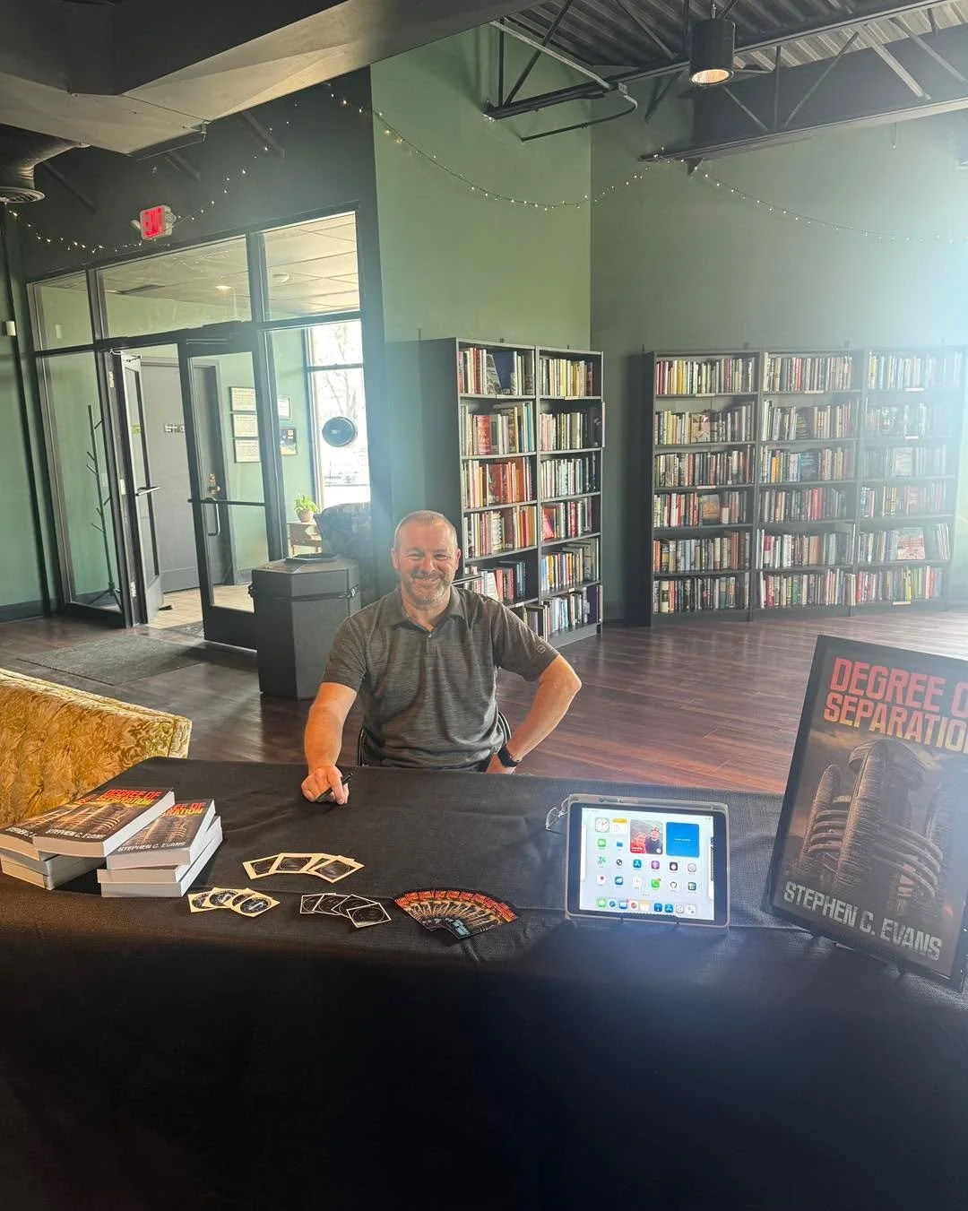 Come check out Stephen C. Evans and chat about his new sci-fi book DEGREE OF SEPARATION today until 4pm! 
*
*
*
#cafe #cocktail #mocktail #ohio #smallbusiness #coffeeshop #sanduskyohio #book #sandusky #bookstore #cheeseboard #coffee #bar #smallbusine