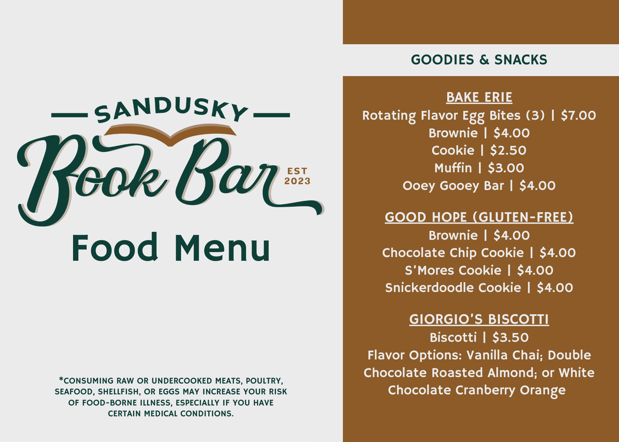Menus — Sandusky Book Bar