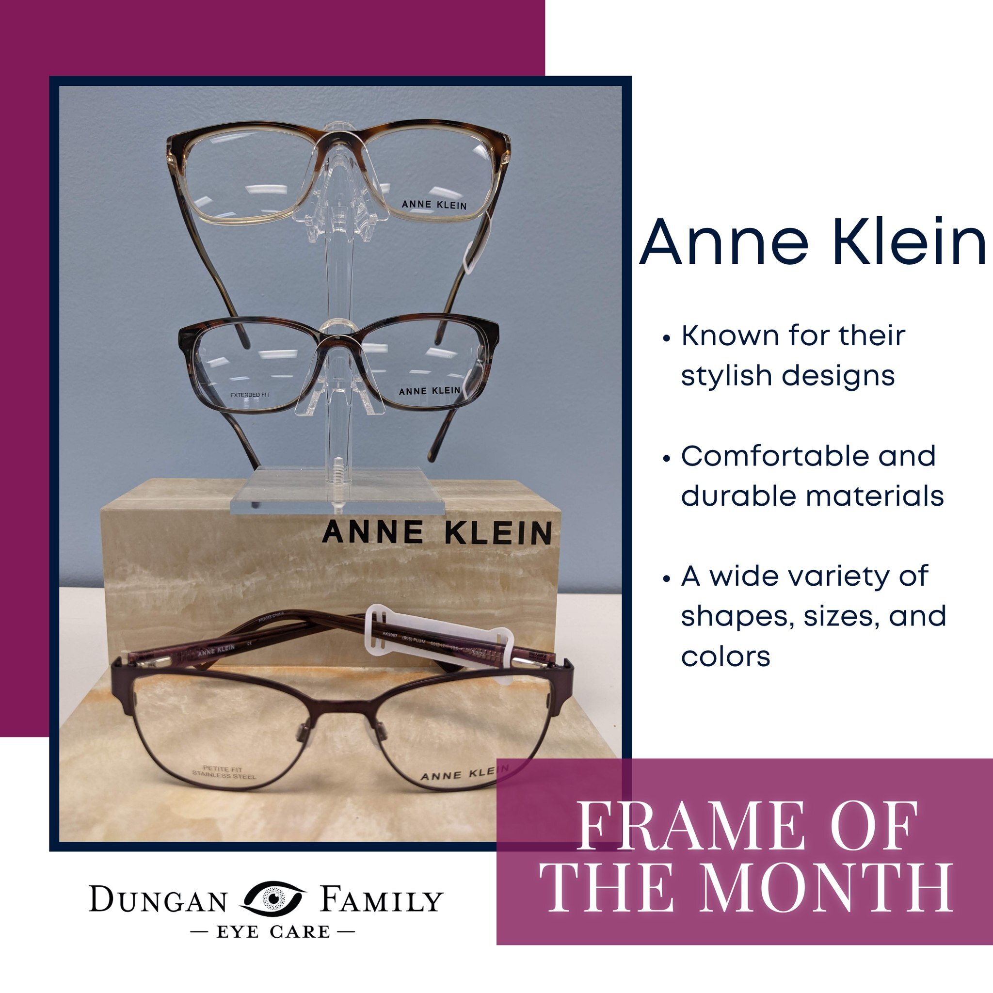 🌟 Frame of the Month: Anne Klein 🌟

Upgrade your eyewear style with our featured Frame of the Month &ndash; the elegant and timeless Anne Klein collection! These sophisticated frames showcase the perfect blend of fashion and function, making them a