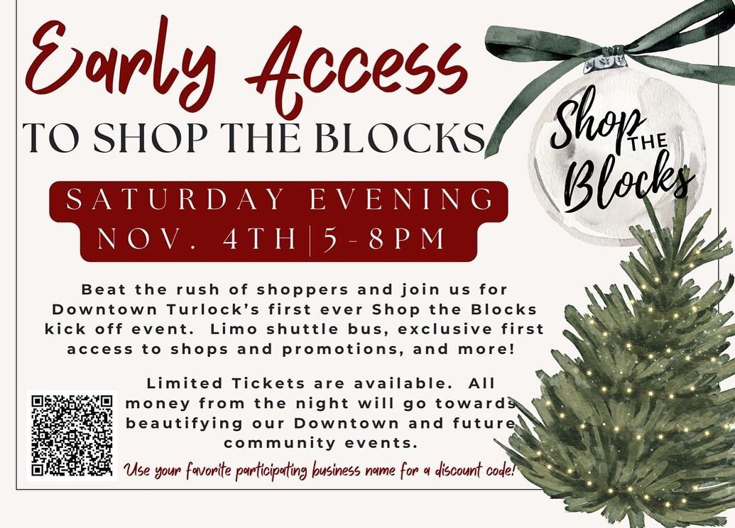 Here are two opportunities to jump start your holiday shopping and support your local businesses.  There will a limo bus available to get you to all of the locations! You can also help benefit downtown with the early access wristbands on Saturday. Al