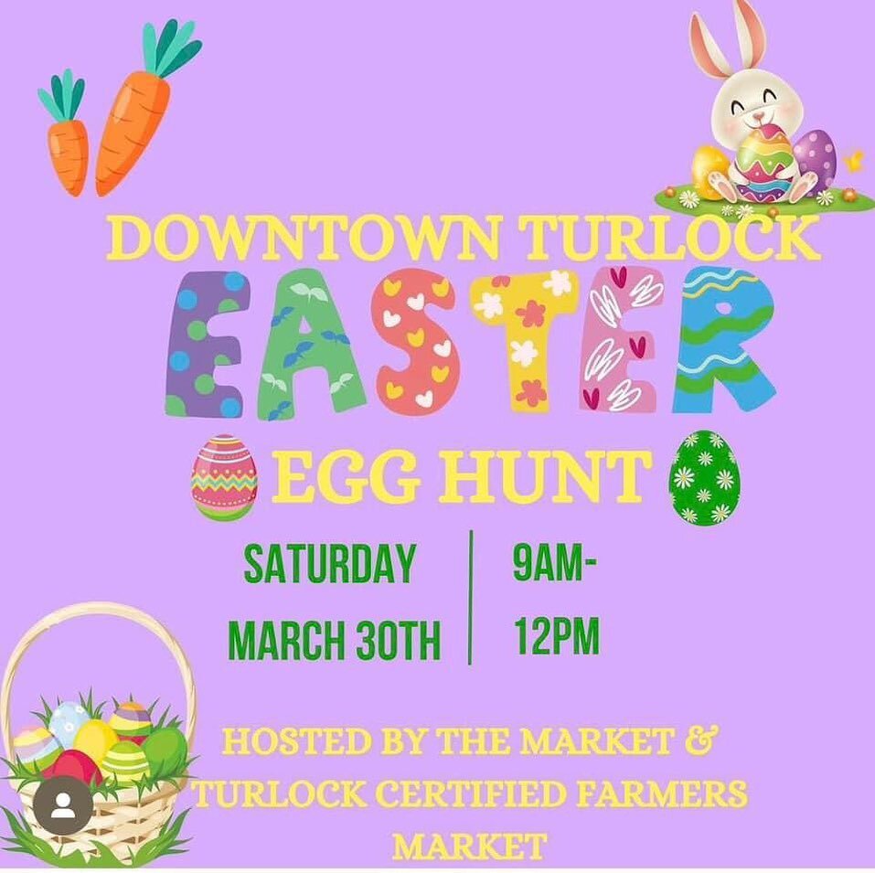 Get your Easter Baskets ready! The Turlock Certified Farmers Market &amp; The Market Turlock will be hosting an Easter Egg Hunt on March 30th in Downtown🐰 🥚 🧺 #downtownturlock #turlockcertifiedfarmersmarket #easteregghunt #freefamilyfun #shopdownt