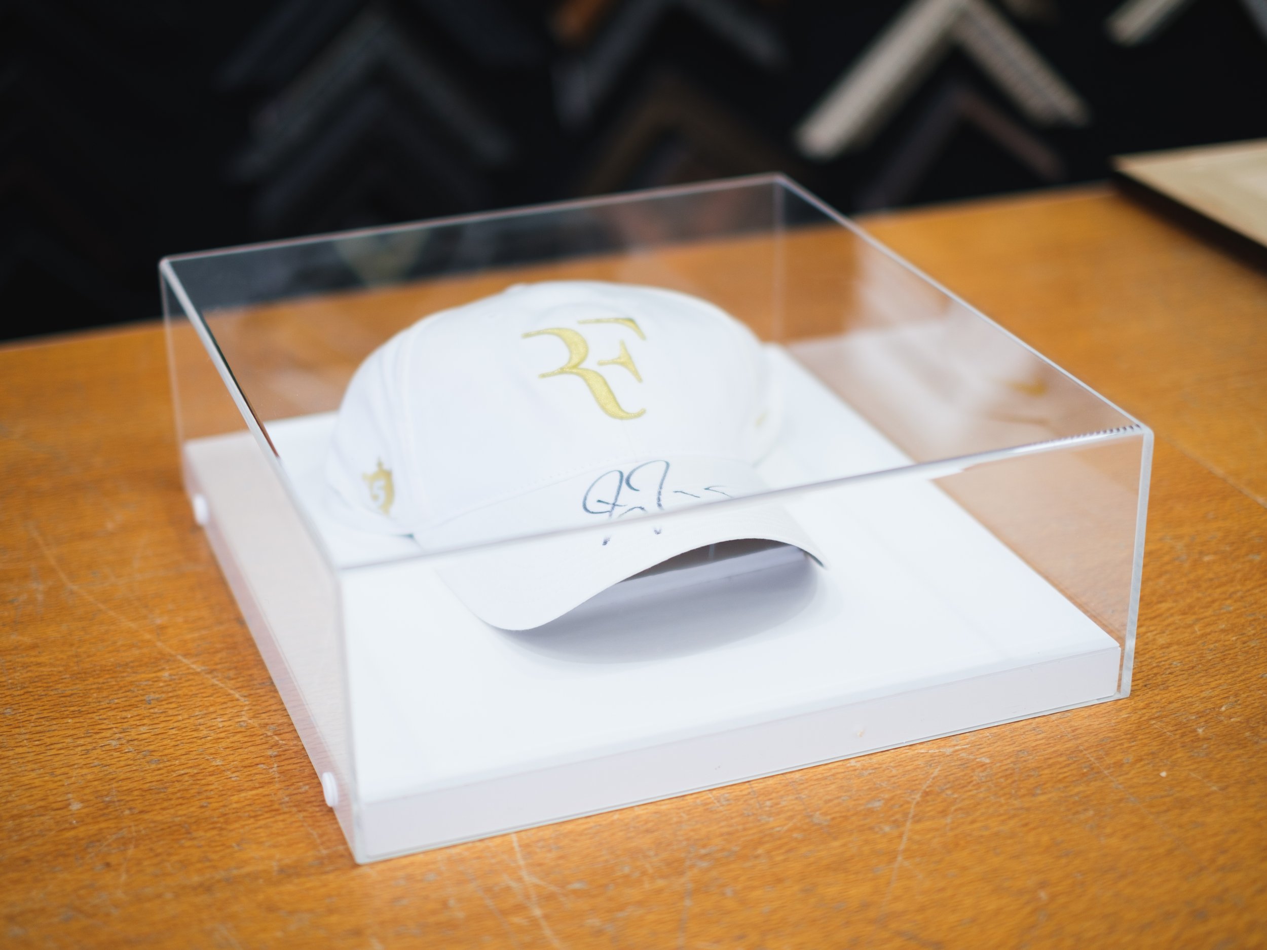 Signed Roger Federer Cap in Perspex Box