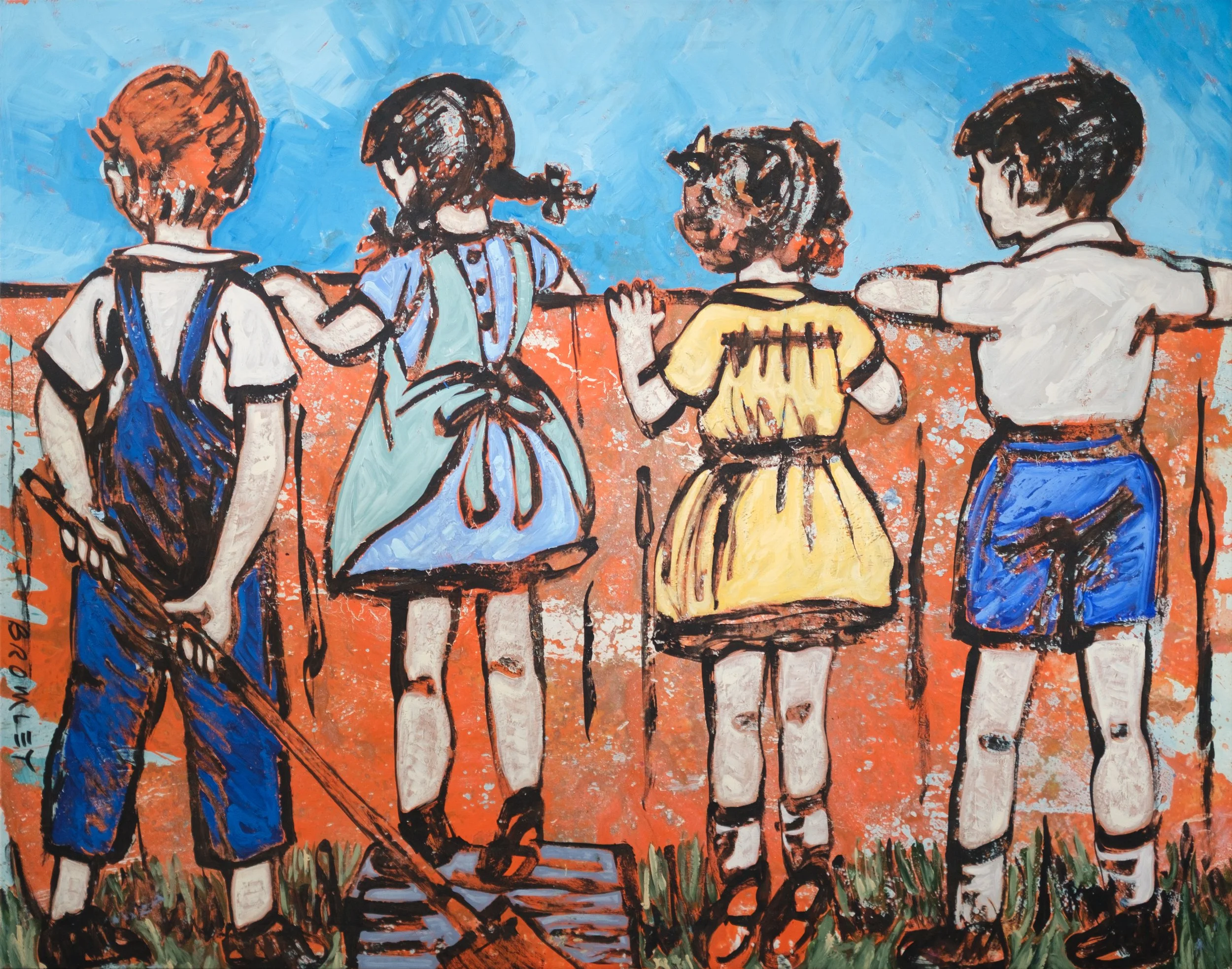 Children on Fence (166.5 x 130 x 3cm, stretched canvas)