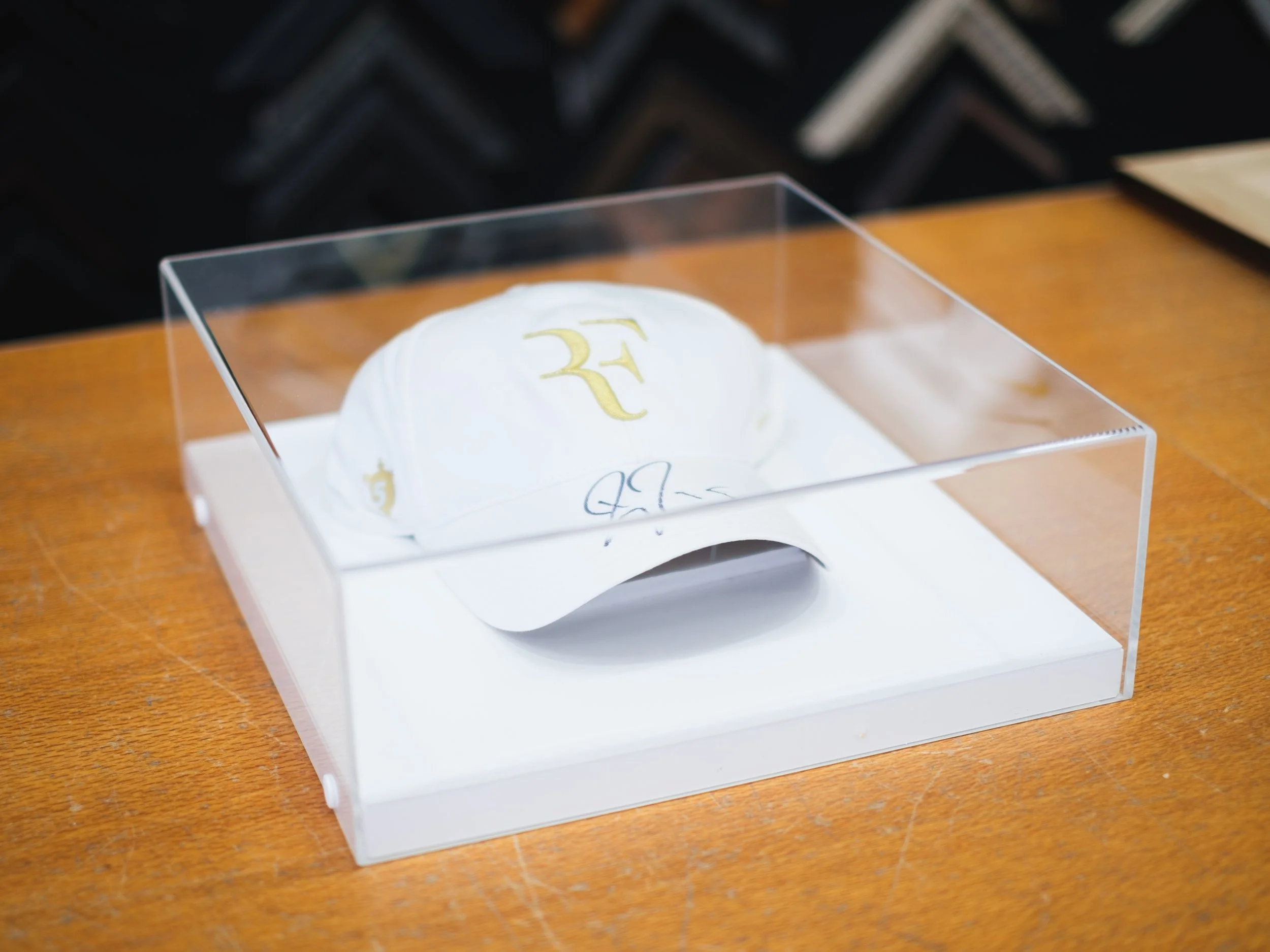 Signed Roger Federer Hat in Perspex Box