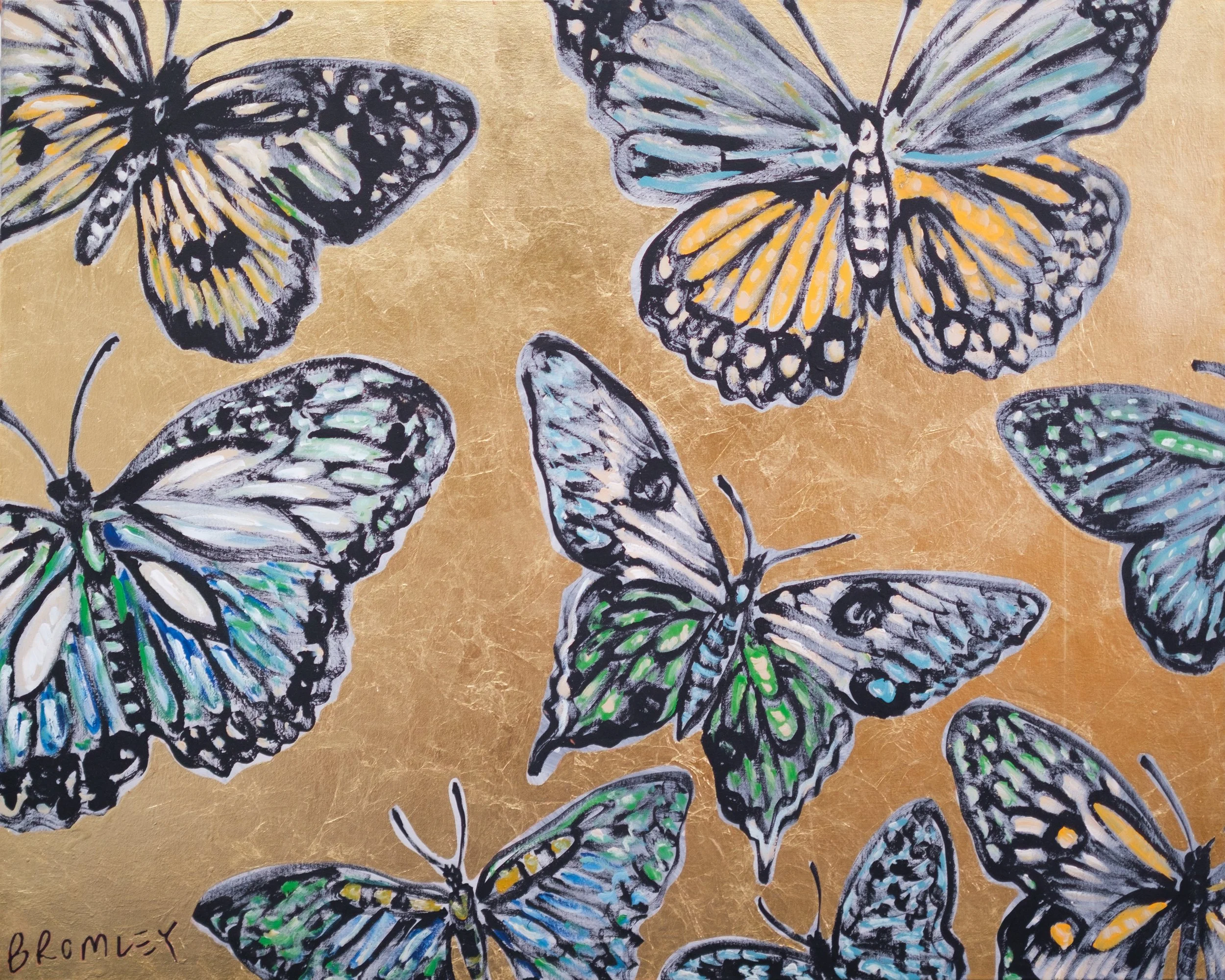 Golden Butterflies (152.5 x 122 x 4cm, stretched canvas)