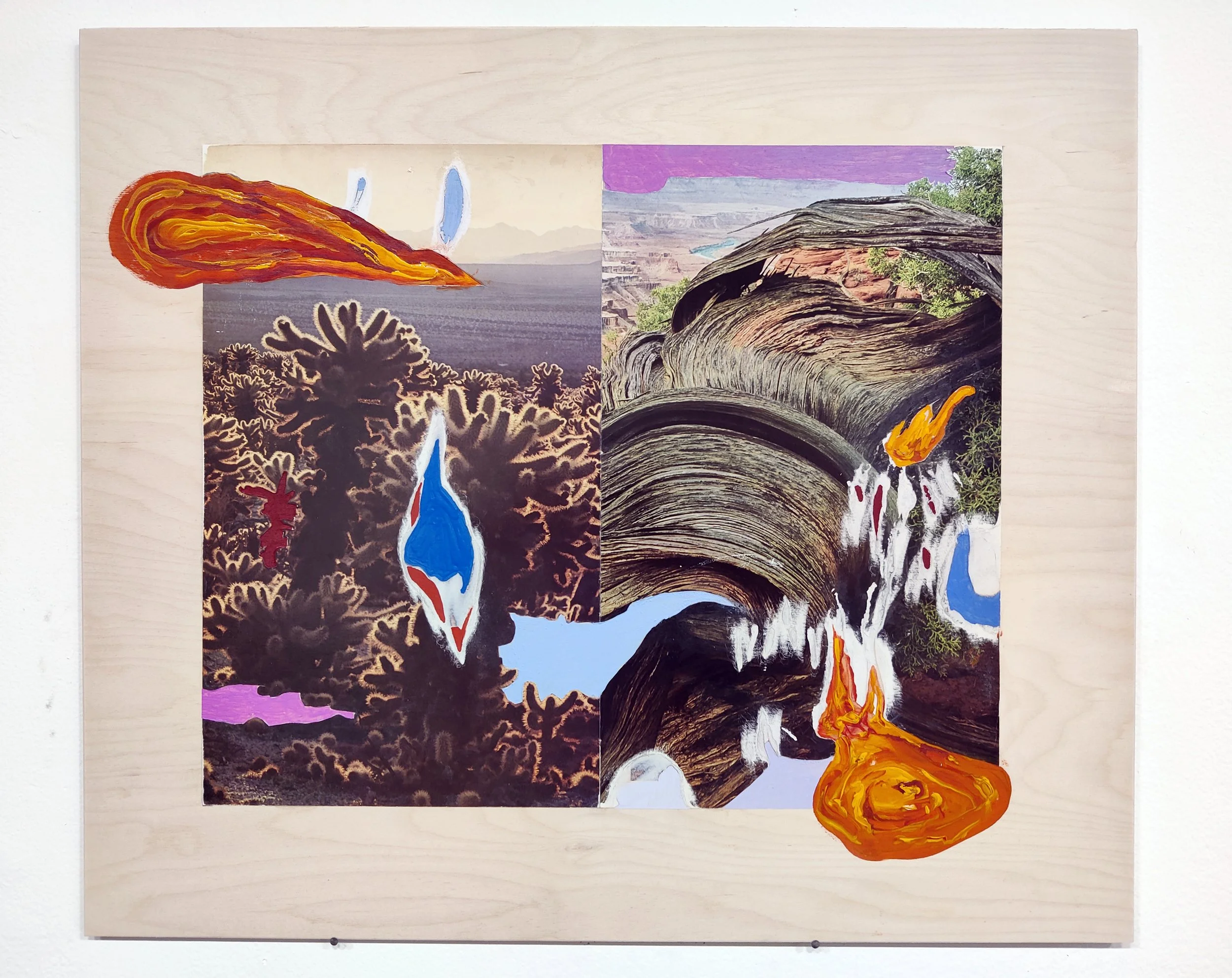 "Landscape Into Memory 3," 23 x 27," acrylic paint and medium over modified printed pages mounted on Baltic Birch plywood, 2022