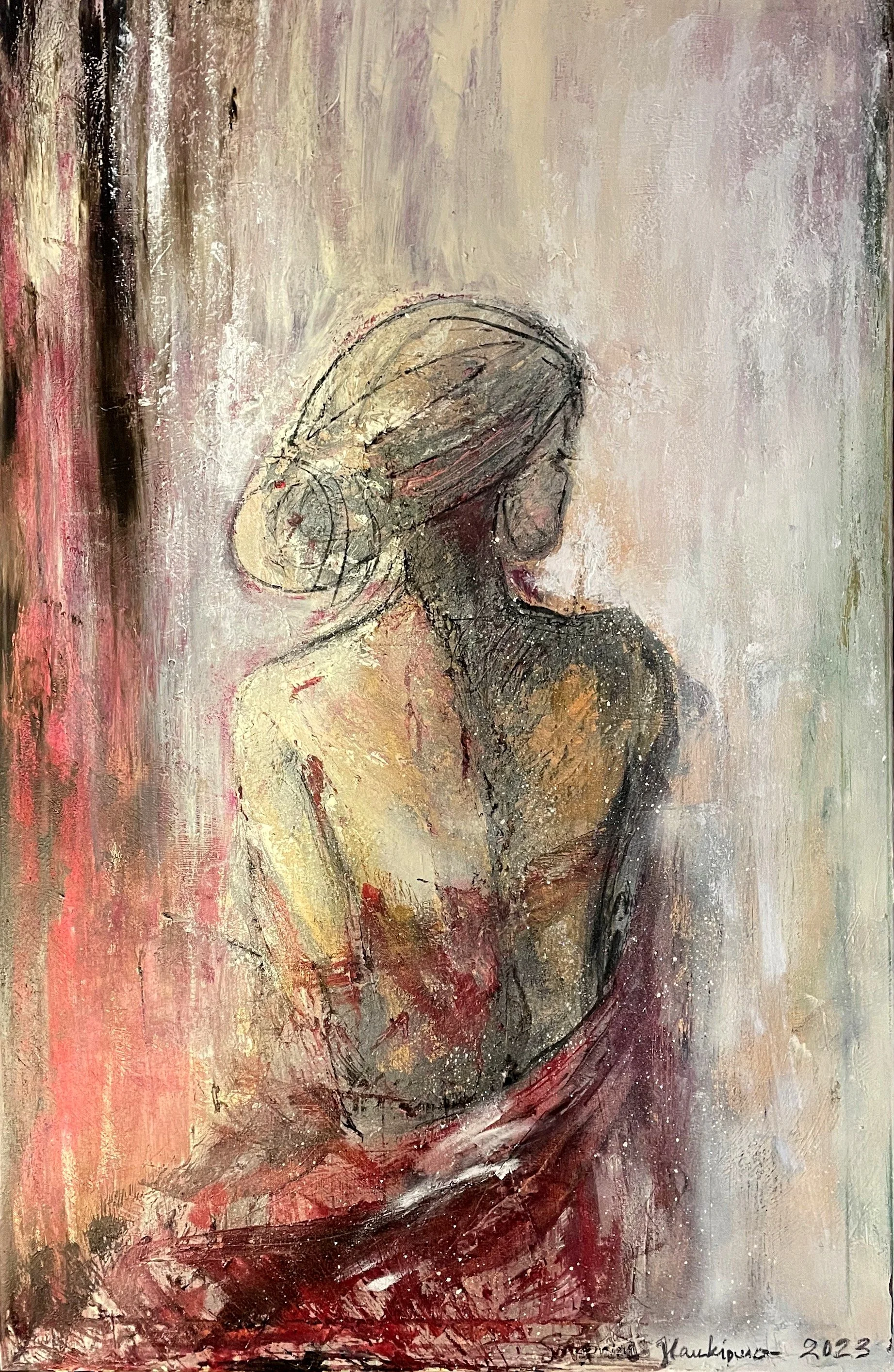 She (2023), myyty
110x70 cm, sekatekniikka kankaalle