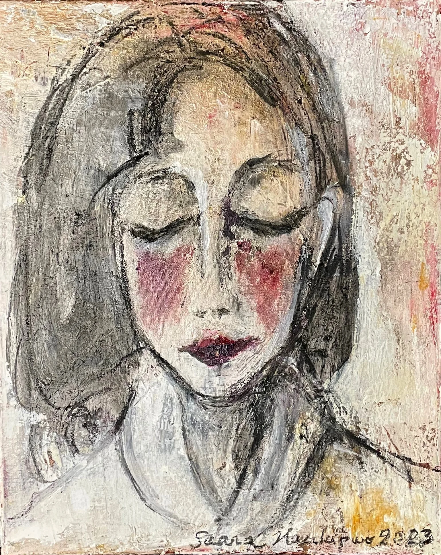Helene (2023), myyty
50x40 cm, sekatekniikka kankaalle