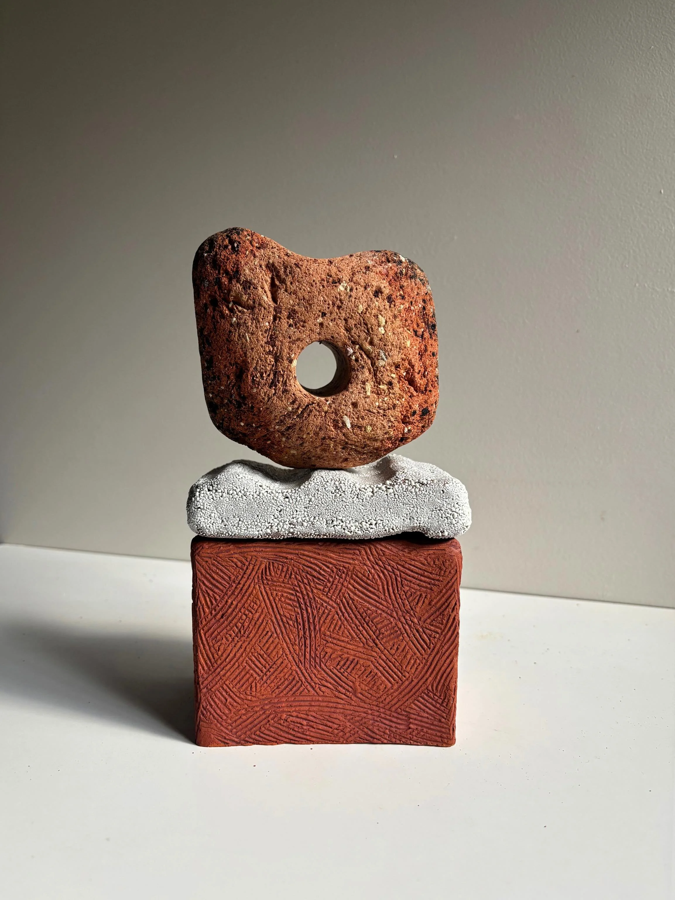 Rockpool Sentinel 
Found sea tumbled brick, terracotta, steel
2026