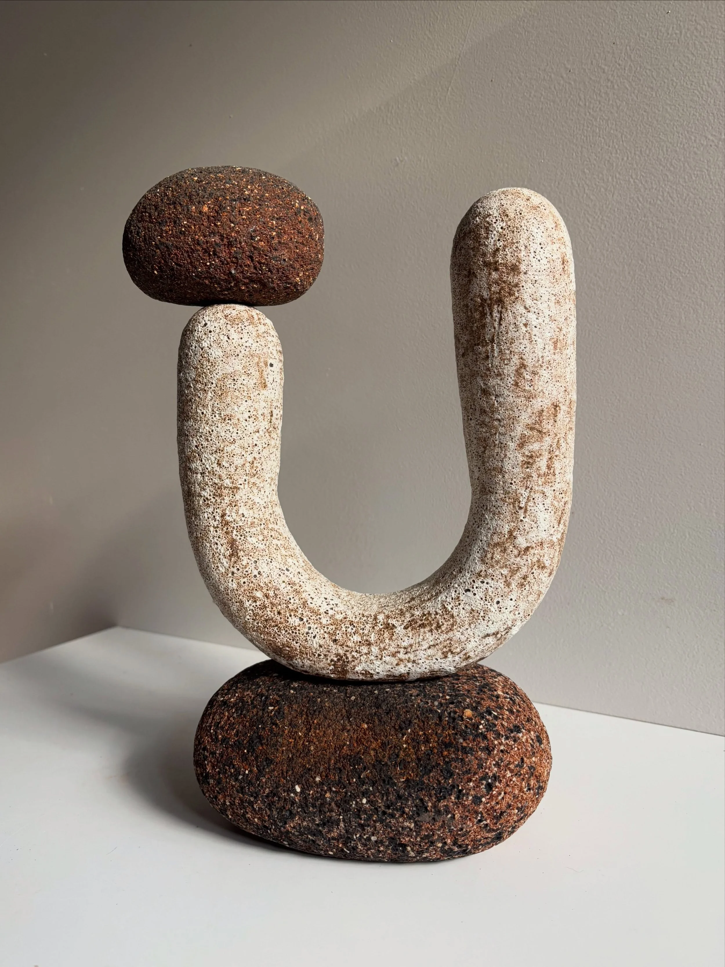 Tidal Sentinel, one of the larger works in my recent exhibition, began as a drawing and slowly took shape. Because the ceramic elements shrink in the kiln, I like to make them first and then find the bricks to fit after which can take a while to get 
