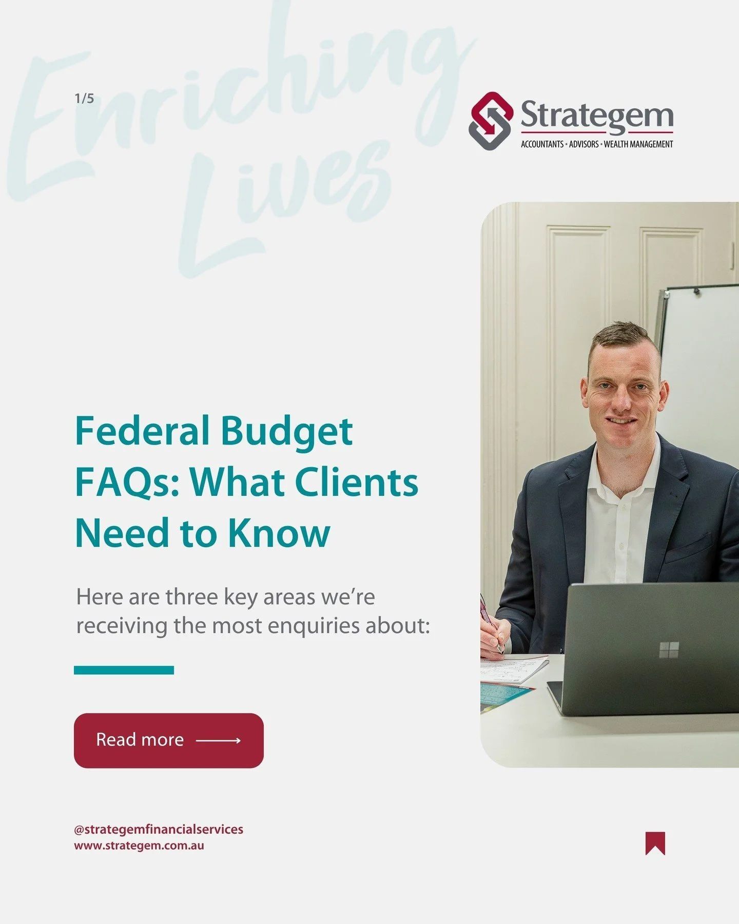 📣 Federal Budget FAQs: What Clients Need to Know⁠
With the latest Federal Budget proposing major tax and investment changes, many Australians are asking the same questions.⁠
⁠
Here are three key areas we&rsquo;re receiving the most enquiries about:⁠