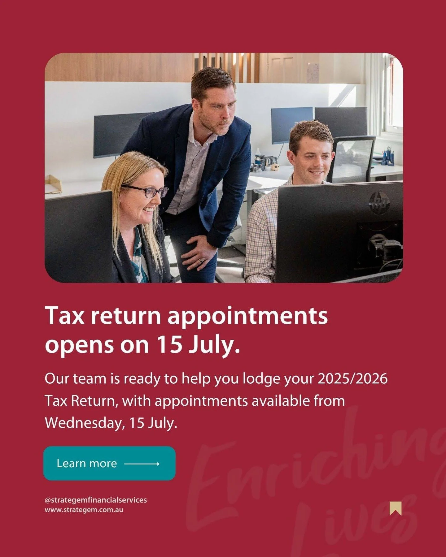 Tax return appointments open on 15 July⁠
⁠
Our team is ready to help you lodge your 2025/2026 Tax Return, with appointments available from Wednesday, 15 July.⁠
⁠
Choose the appointment option that suits you best:⁠
✔️ In-person⁠
📞 Phone⁠
💻 Online vi