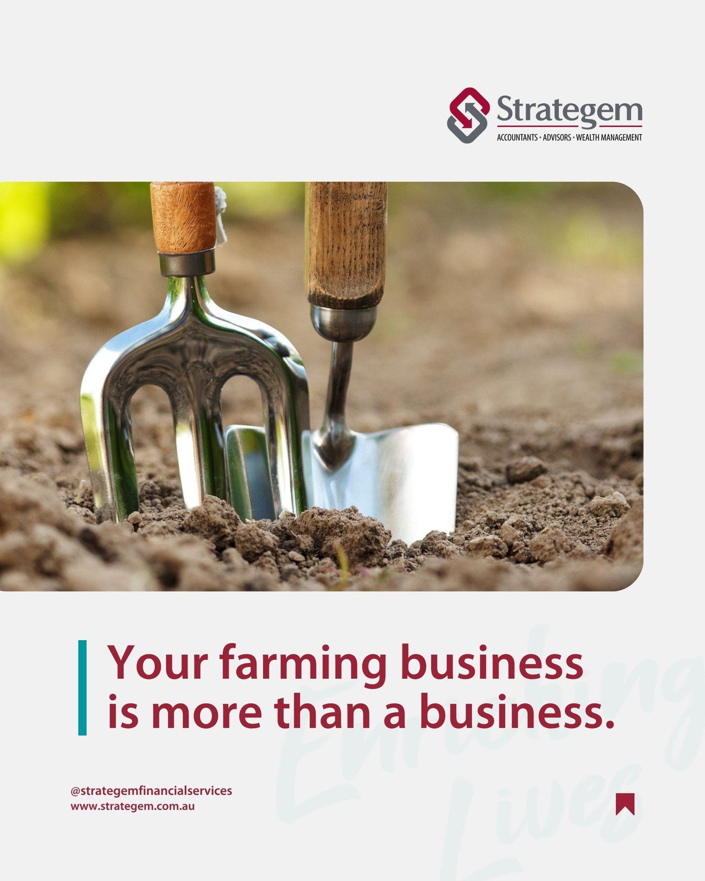 Your Farm. Your Future. Your Legacy.⁠
⁠
🌾 Your farming business is more than a business. It&rsquo;s your livelihood, your family&rsquo;s future and often a lifetime of hard work.⁠
⁠
At Strategem, we understand that running an agricultural business c