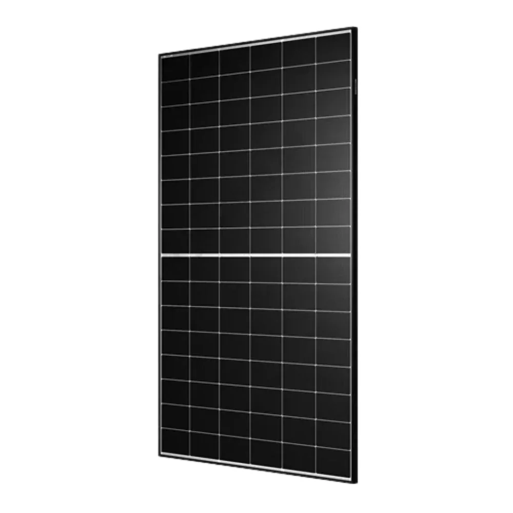 A black rectangular solar panel with a grid of photovoltaic cells.