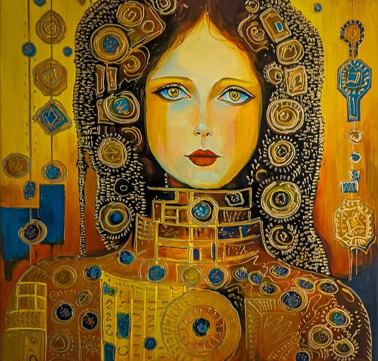 Frauenfigur mit goldenen Mustern