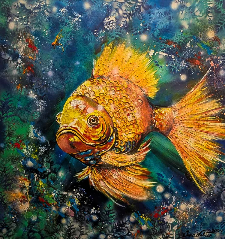 Goldfisch zwischen Wasserpflanzen