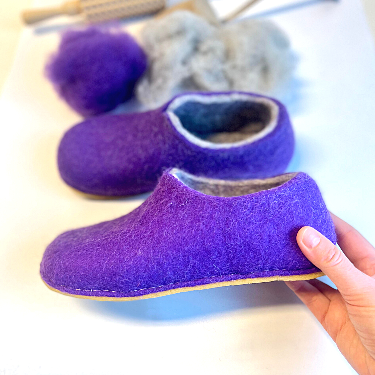Felted House Shoes Purple Beige FELTFORMA personalized gifts.png