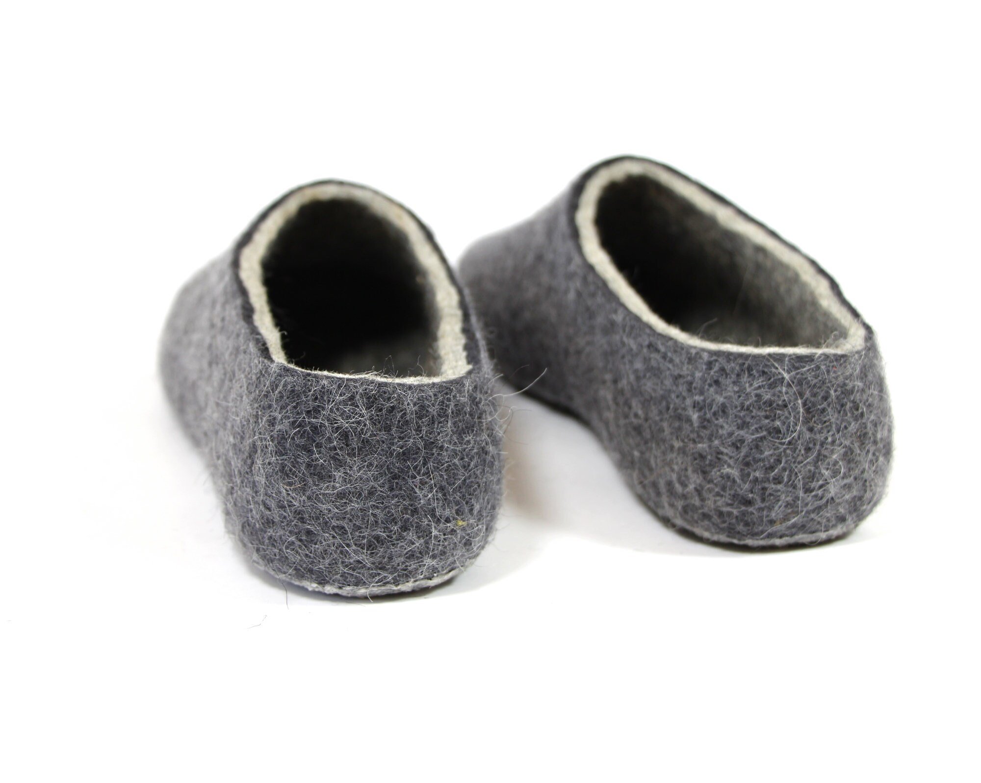 lose-up of charcoal felt wool slippers -Plastic-free and handcrafted for women who value wellness and minimal design.