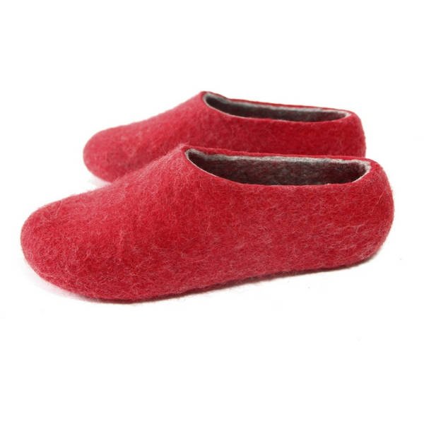 Men’s Red Natural Wool Slippers, Custom Colors, Handmade Comfort
