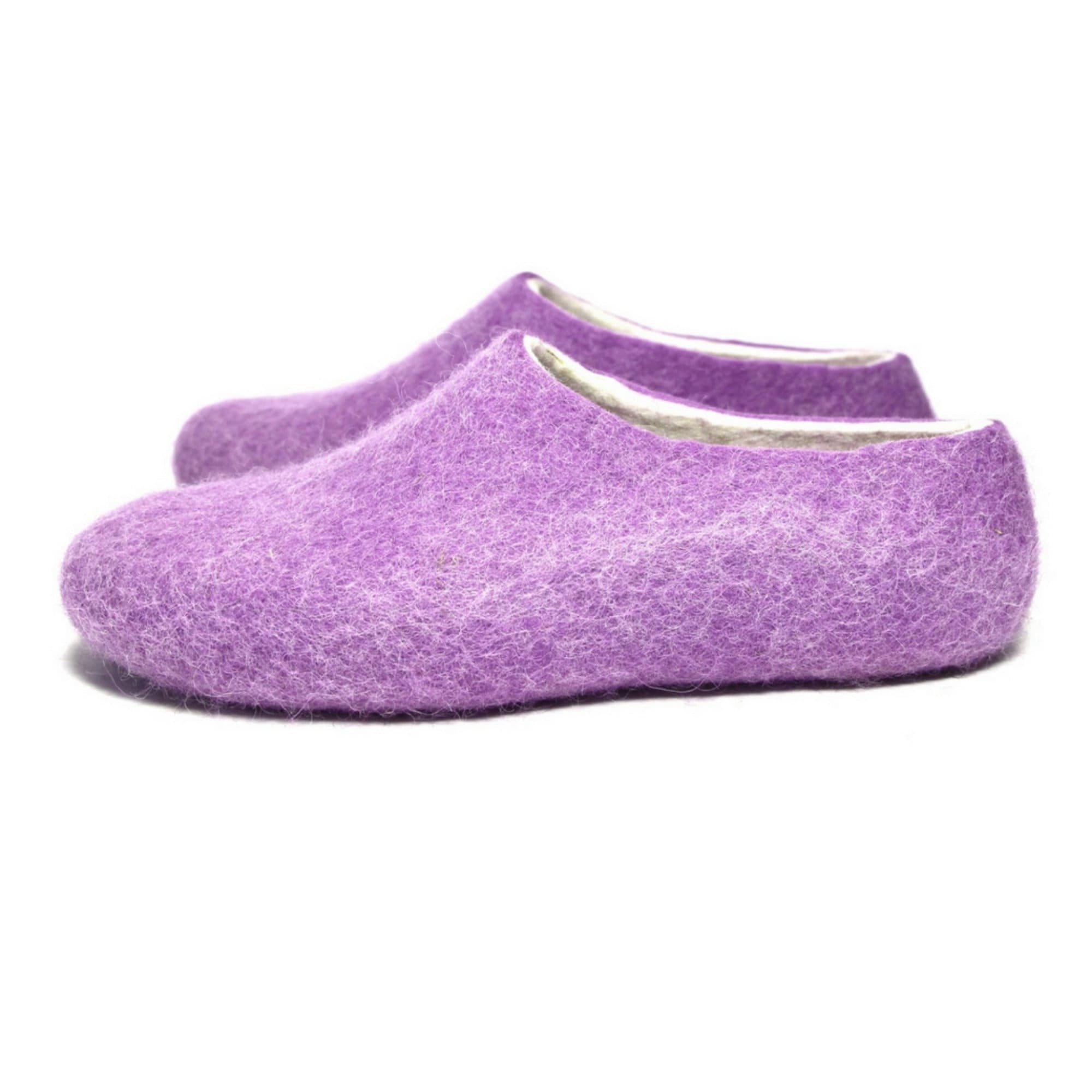 Purple White Wool Boot Slippers, Warm Soles for Winter, Cozy Gift
