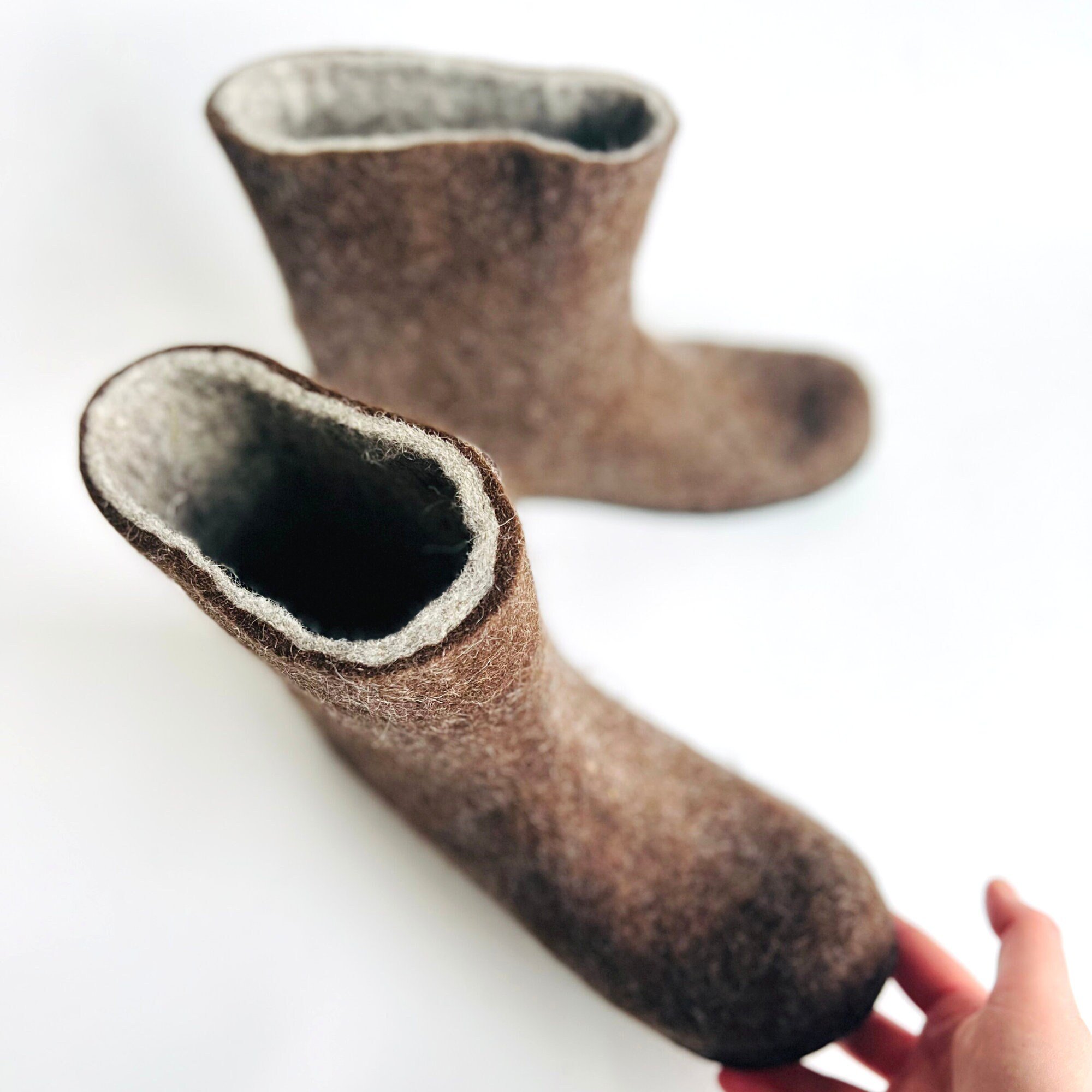 Brown Felted Wool Booties for Women, Organic, Custom Colors - FELTFORMA