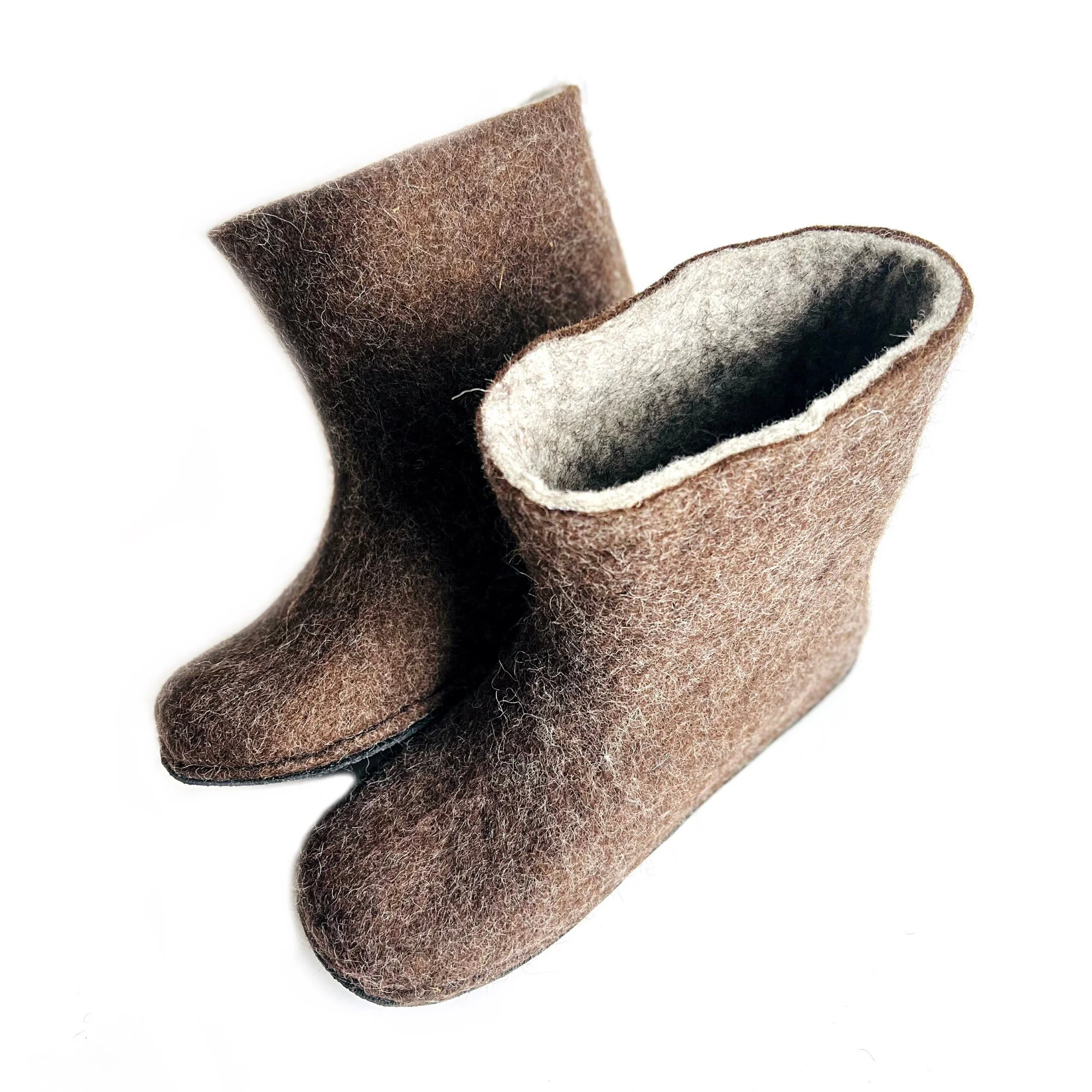 Brown Felted Wool Booties for Women, Organic, Custom Colors