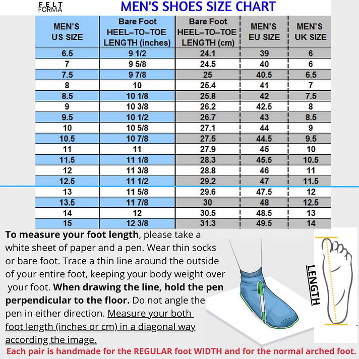 Size Guide for Biodegradable 100% Wool Barefoot Shoes, Slippers, Mule ...