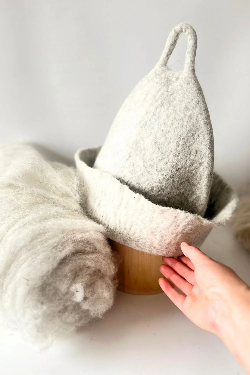 Undyed wool sauna hat with Alpine wool