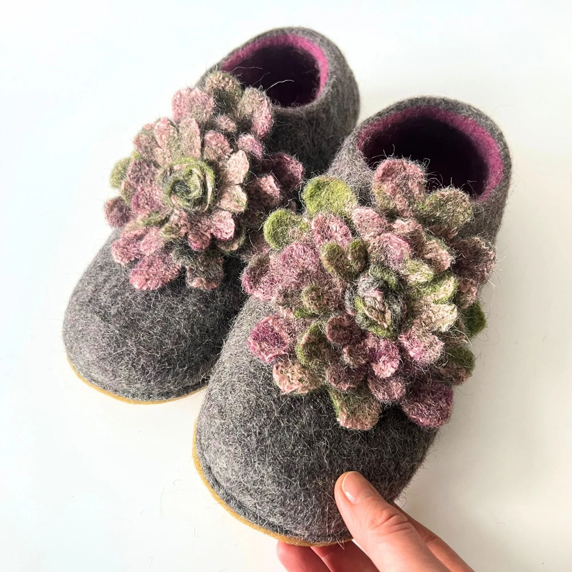 Custom handmade wool house shoes for women made from natural wool with tailored fit and glue-free rubber sole