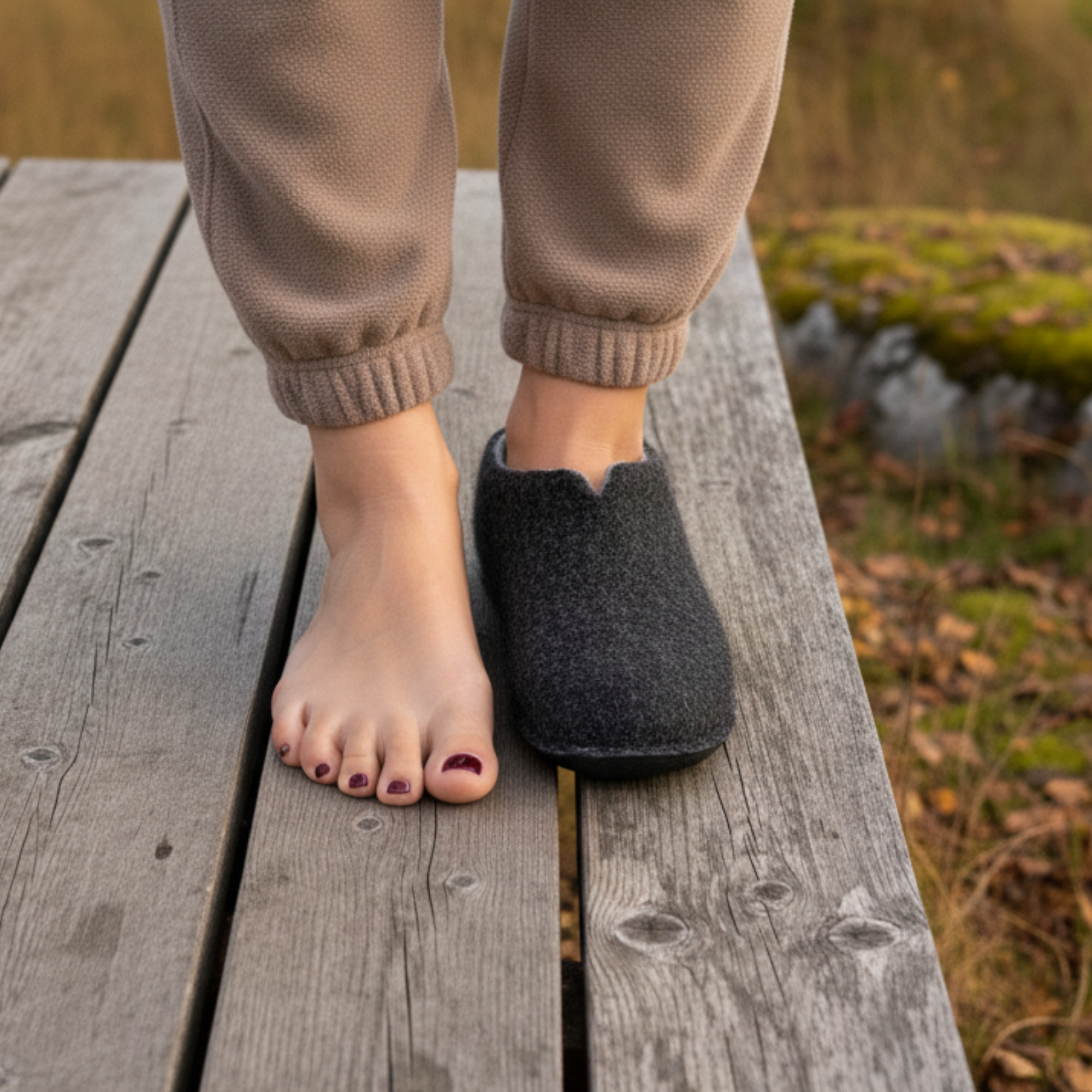 Wide women’s charcoal wool slippers with custom-fit design, handcrafted for eco comfort and organic living. Perfect for women seeking wide slippers that are breathable, grounding, and gift-ready.
