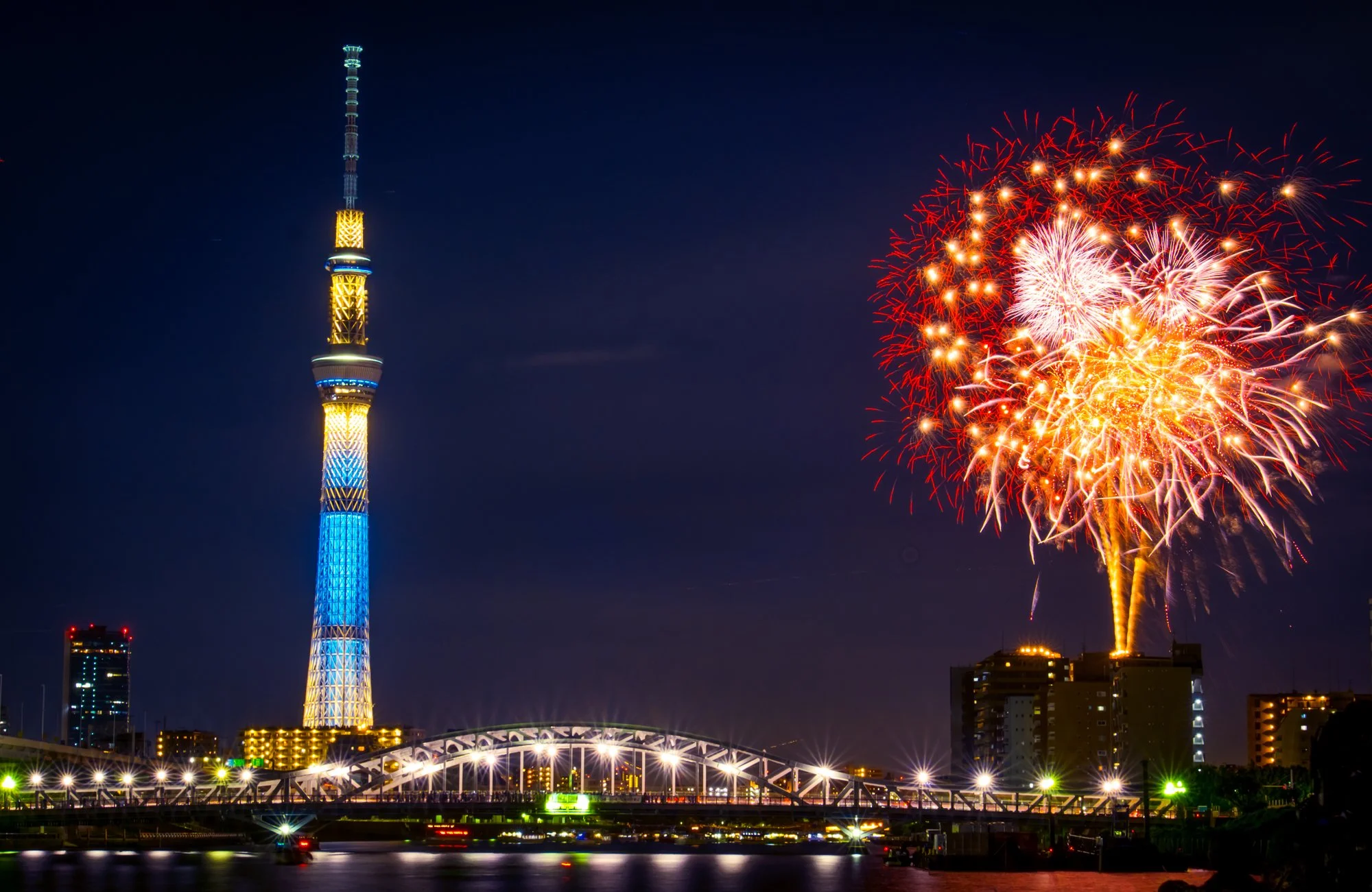 Tokyo Sky Tree & fireworks, Tokyo, Japan