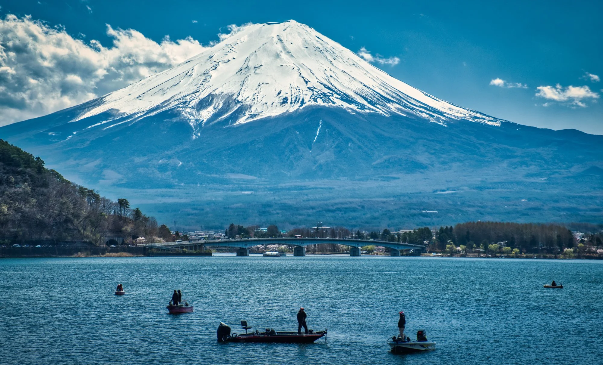Fishing on Lake Kawaguchiko at the base of Mt Fuji, Japan