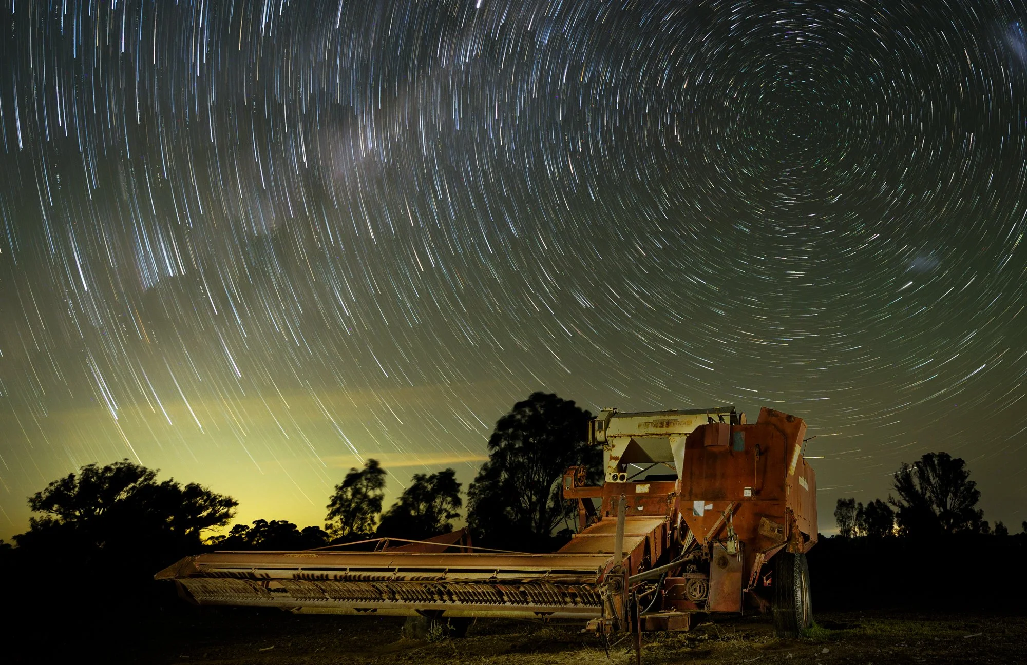 Harvester and star trails, Victoria, Australia