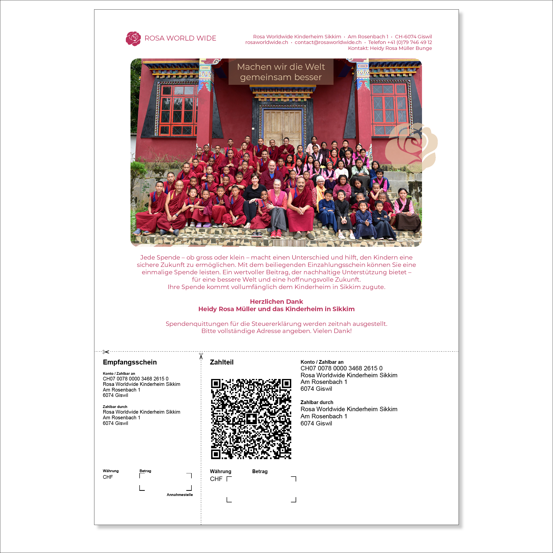 Einzahlungsschein für Spendenbeiträge