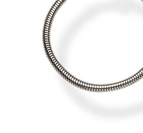 Close-up of a silver coiled bracelet on a white background.