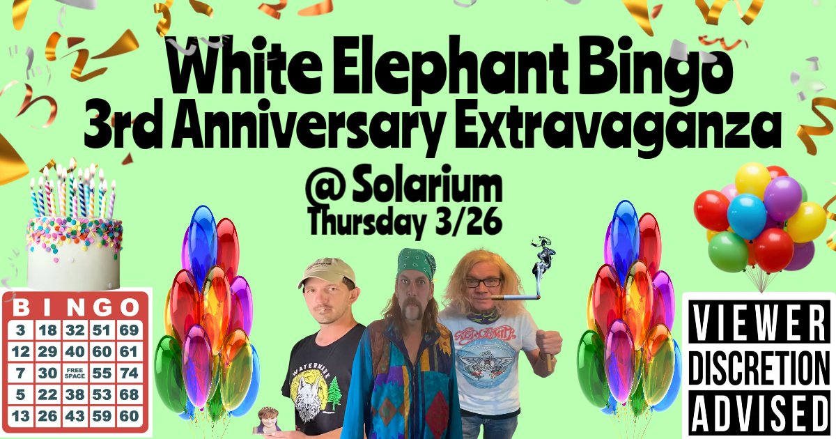 White Elephant Bingo 3rd Anniversary Extravaganza at Solarium 