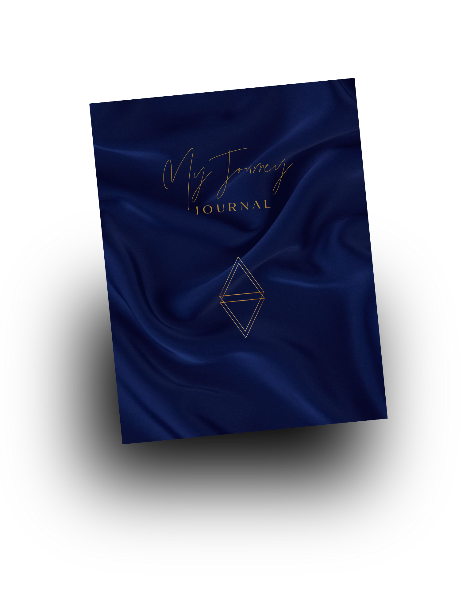 A navy blue journal titled 'My Journey Journal' with a geometric design on the cover.