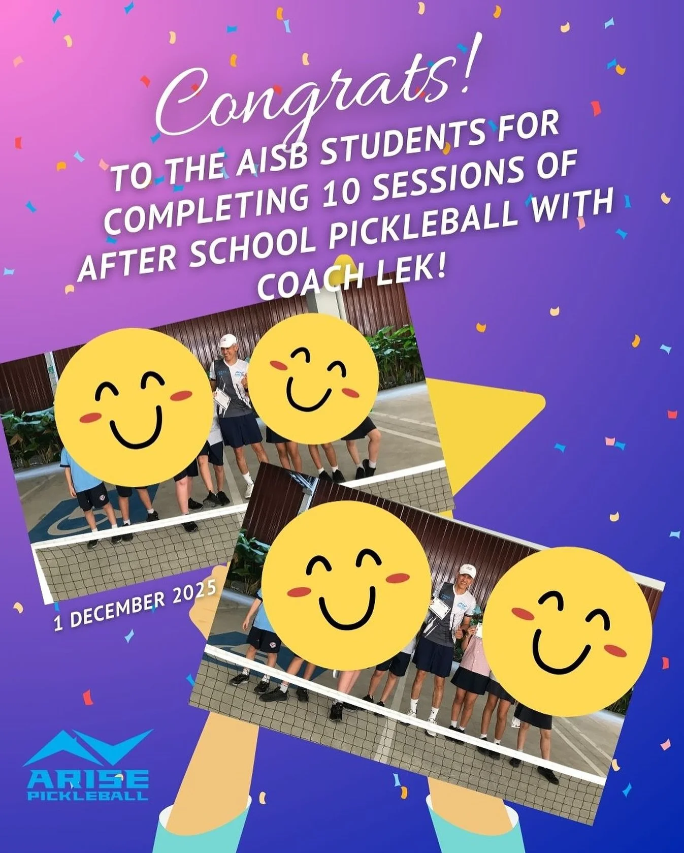 Congrats to these Australian International School of Bangkok students on completing their after school Pickleball sessions with @coachlek.monthon and Coach @sangbkk ! 🎉🎉

#arisepickleball #ariseathletes #arisepickleballcoaches #pickleballthailand #
