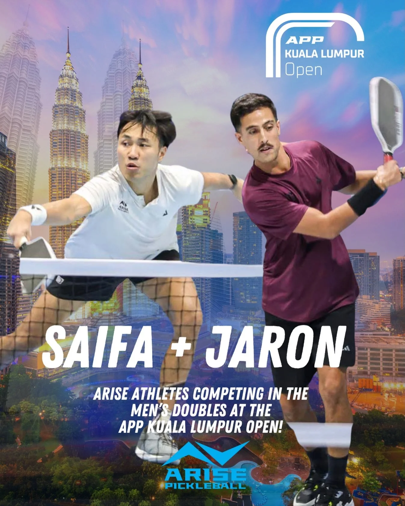 🚀 Team Arise is heading to Kuala Lumpur! 🇲🇾
We&rsquo;re incredibly excited to send Saifa and Jaron to compete in Men&rsquo;s Doubles (4.999 &amp; below) at the APP Kuala Lumpur Open.

Hard work. Sharp focus. Big stage. Let&rsquo;s go represent wit