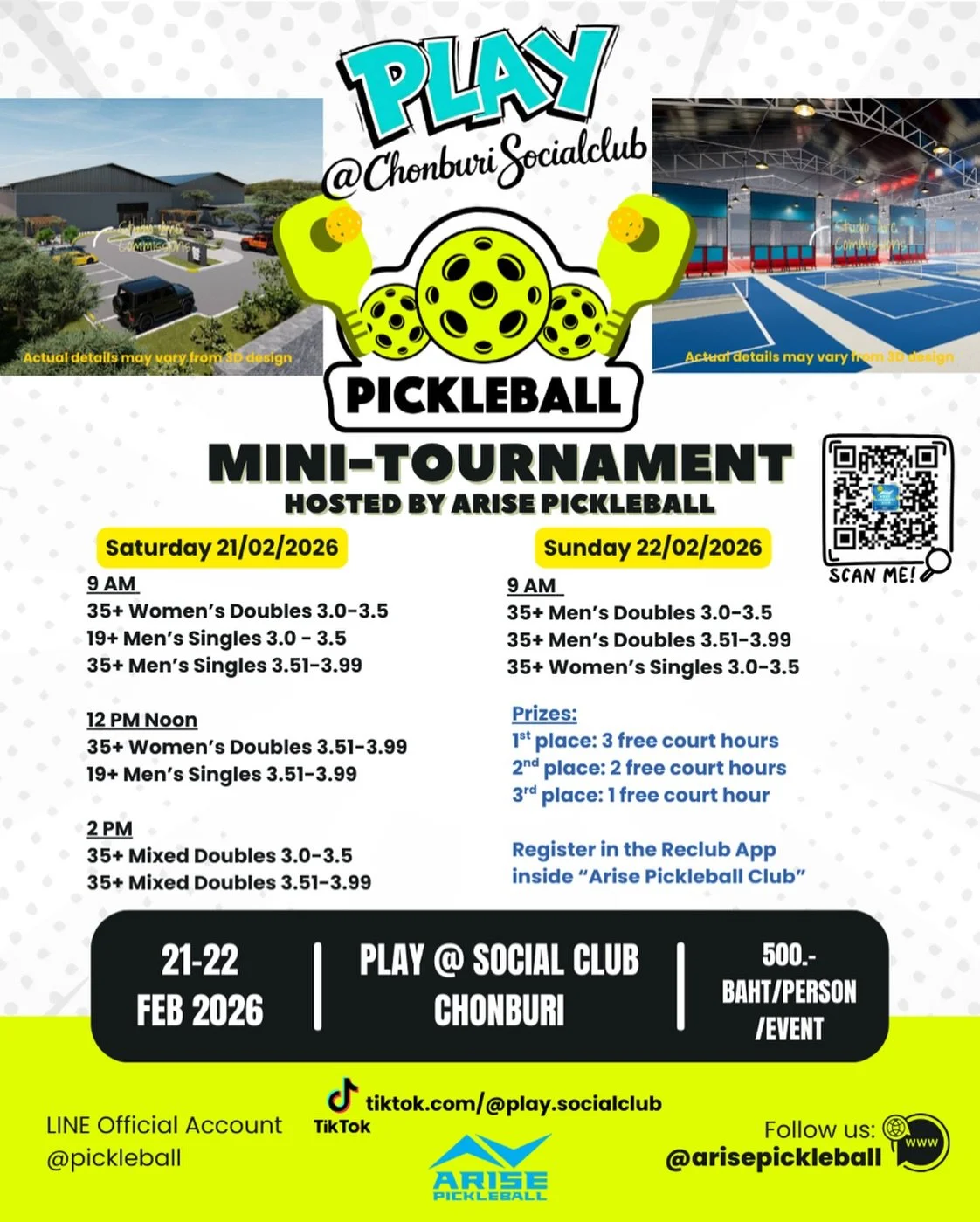 Join us on the weekend of 21-22 February for a fun and friendly mini-tournament at Play @ Social Club Chonburi! Entry fee per person is only 500 Baht per event! Join now on Reclub!

Location Pin: https://maps.app.goo.gl/VL2q9hdkb4xoZ6qQ9?g_st=ic

#pi