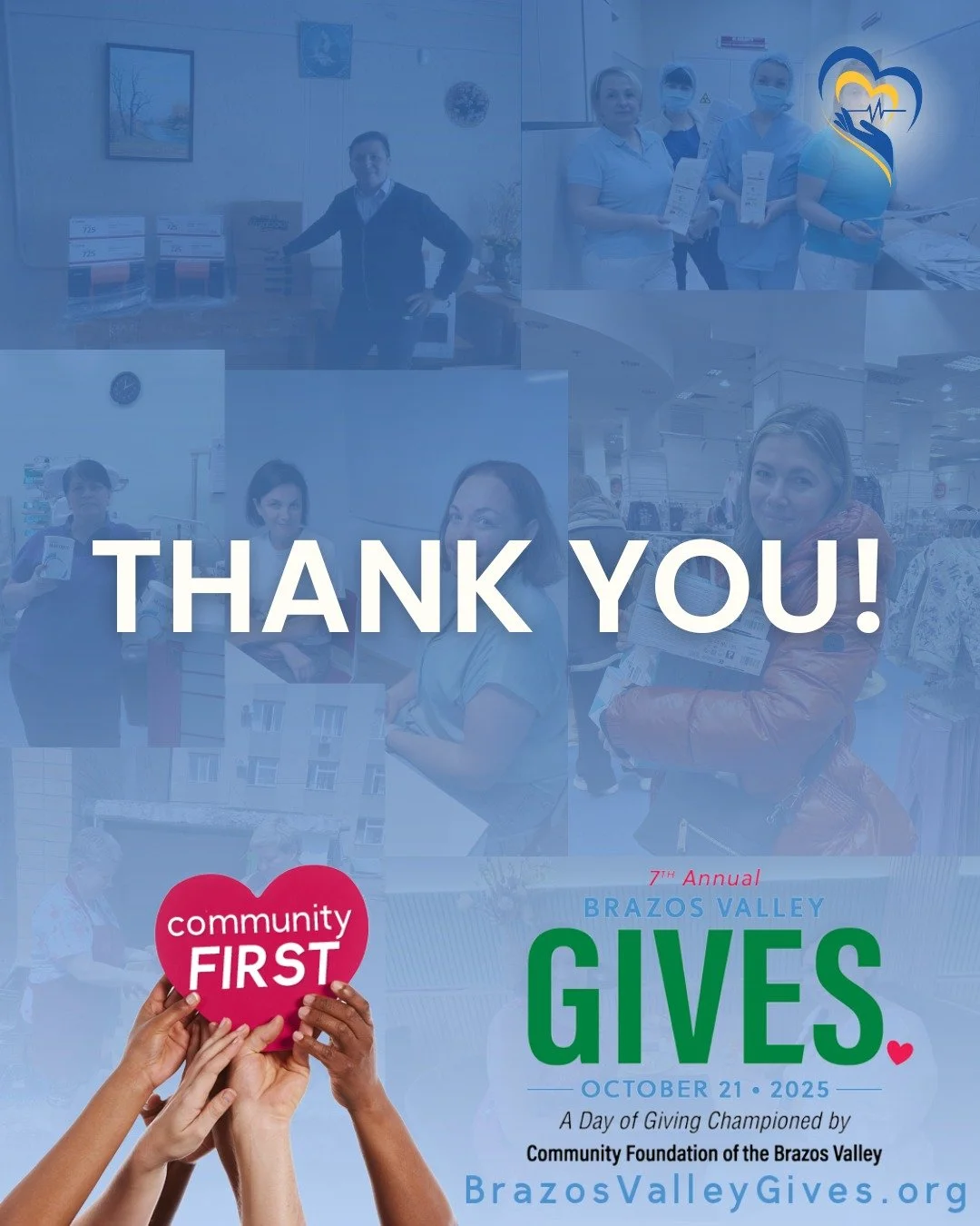 Giving for @bvgives 2025 is officially closed! Thank you for your support of our mission and annual Christmas Gift Drive. Updates to come! 💙💛

#ACHFSavingLives #BrazosValleyGives #StandWithUkraine #SupportUkraine #GiveWhereYouLive