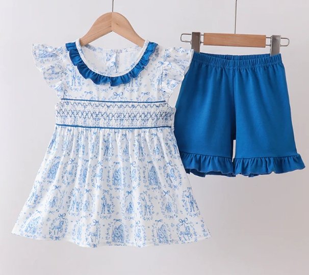 Blue Castle Smocked Set